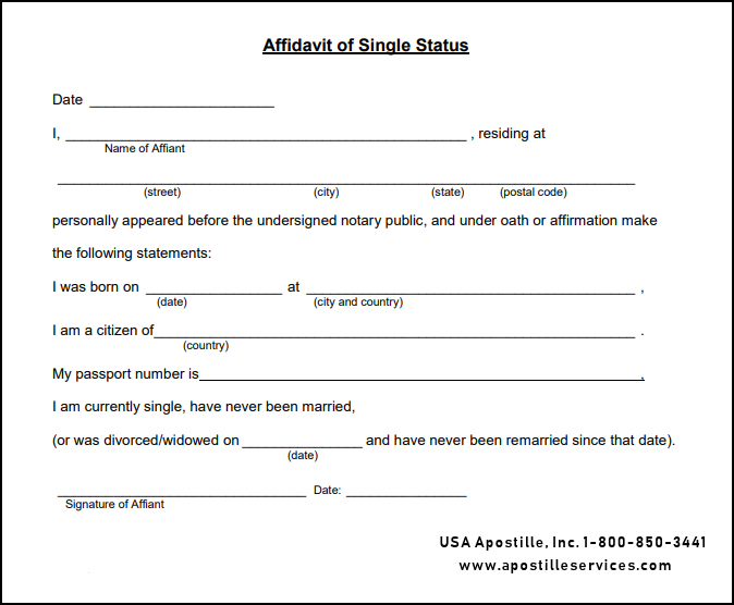 Single Status Affidavit Examples 